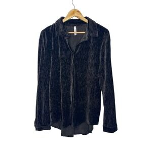 ACOS&A Black Velvet Ribbed Long Sleeve Button Up Shirt Top XL‎